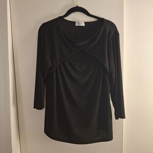 Kim & Cami Los Angeles Women's Black Open Drape Front Blouse